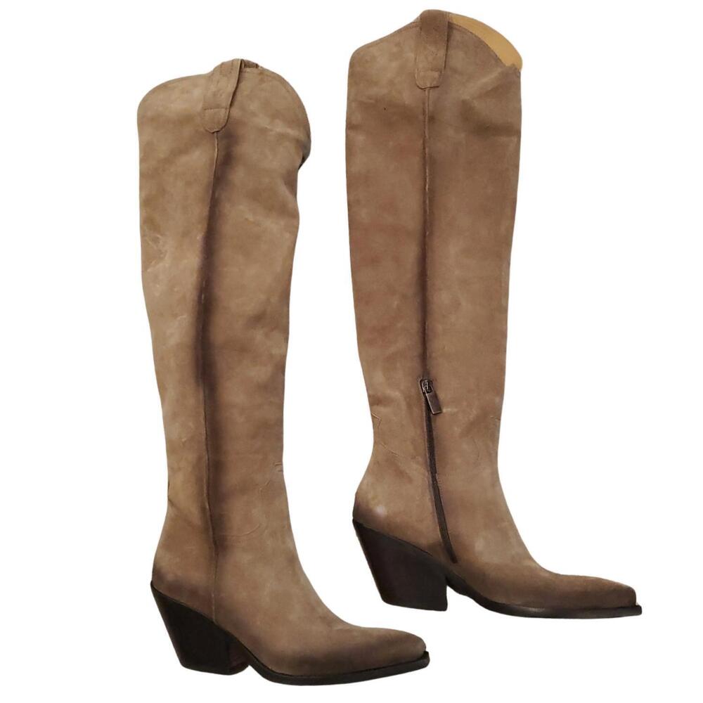 NEW JO GHOST women's suede over the knee boot in sigaro brown with black heel